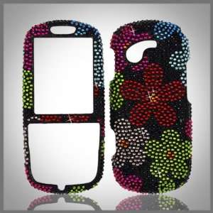 Multicolor Flowers on Black Cristalina crystal bling case cover for 