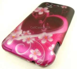 FOR HTC RHYME BLISS VERIZON PINK HEART FLOWERS HARD COVER CASE 