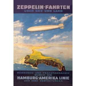 Zeppelin Fahrten Uber See und Land 24X36 Canvas Giclee  