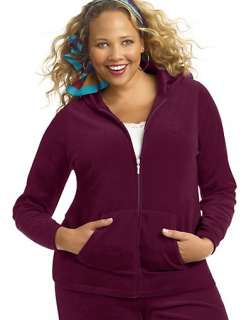 Just My Size JMS Plus Size Velour Zip Hoodie with Satin Lined Hood 