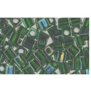  Translucent Green Rainbow Glass Cube Beads Made in Japan 