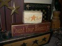 PRIMITIVE BLOCK SIGN~~COUNT YOUR BLESSINGS~BERRIES~STAR  