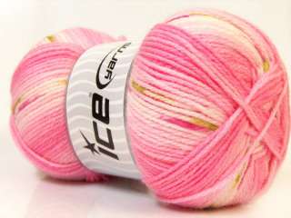 Lot of 4 x 100gr Skeins ICE BABY DESIGN Hand Knitting Yarn Pink White 