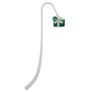  Present Green Silver Plated Charm Bookmark with Emerald 