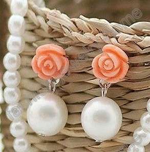 Fashion Lovely Pink Flower Imitate Pearl Earrings  