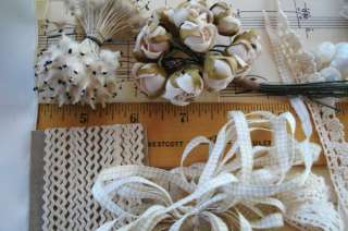 LOT Vintage MILLINERY Flowers STAMENS Silk THREAD RIBBON Lace TRIM 