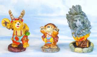 15 Piece Set Indian Bears Figurine Statues Base Candle  