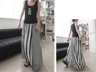 Summer Chic Design Classic Chiffon Maxi Long Skirt Fashion Navy Stripe 