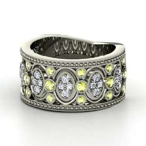 Renaissance Band, Sterling Silver Ring with Peridot & Diamond