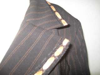 STUDIO 1S BLACK PINSTRIPED SKIRT SUIT WITH PINK RIBBON INTERTWINED 