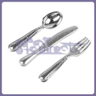 Fancy Silverware 12 Set Fork Spoon Dollhouse Miniature  
