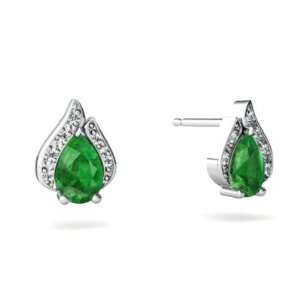    14K White Gold Pear Genuine Emerald Flame Earrings Jewelry