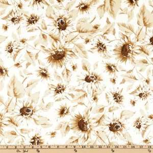  44 Wide Full Sun II Large Sunflowers Ivory/Tan Fabric By 