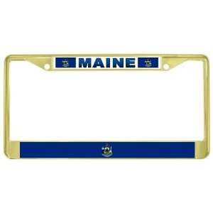  Maine ME State Flag Gold Tone Metal License Plate Frame 