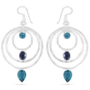   Natural Iolite Blue Topaz Dangle Earrings Handmade Jewelry Jewelry