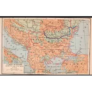  1888 Lithograph Map Turkey Europe Italy Bulgaria Romania 