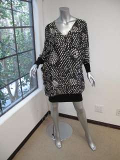   McCartney Black/White Printed Long Sleeve Knit Bottom Dress 44  