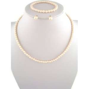  Fashion Jewelry ~ Peach Faux Pearls Necklace, Bracelet and 