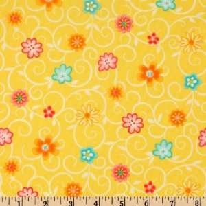  4345 Wide Frosted Fondant Flowers Yellow Fabric By The 
