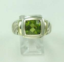   14K Gold Sterling Silver Peridot Cable Style Ring   