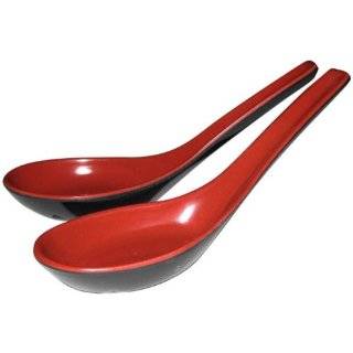  Asian Two Toned Melamine Soup Spoon Set Red & Black 4 