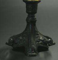 ANTIQUE GLASS & PEWTER LION HEAD STAND OIL LAMP  