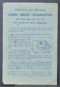 Lionel smoke locomotive instructions sheet 671 210 1 48  