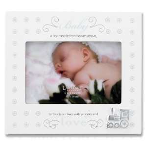  4x6 Ivory Wood Baby Picture Frame With Silver Train and Blue 