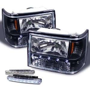 Eautolight 93 98 Jeep Grand Cherokee 1pc LED Black Head Lights + LED 