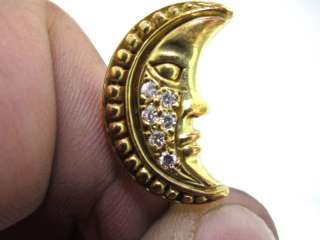 Judith Ripka 18k Gold Diamond Moon Brooch Pin  
