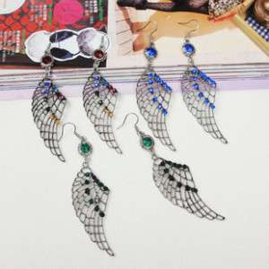Vintage Angel Wings Rhinestones Dangle Earrings JW 2112  