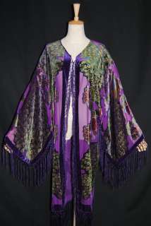 Purple Fringe Jacket Burnout Silk Velvet Coat   Peacock Duster (L 