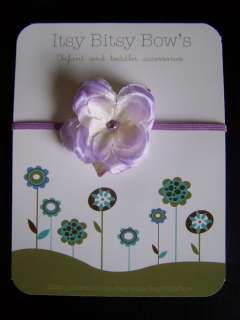   Boutique Skinny Flower Headband Soft Purple Rhinestone Bow Photo