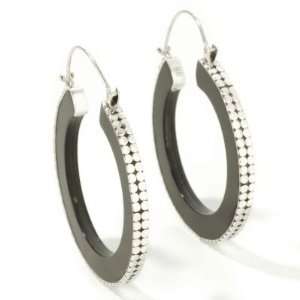  Sterling Silver Black Onyx & Wood Hoop Earrings Jewelry