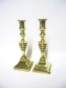 Antique Miniature Brass Candlesticks  Bee Hive Styling  