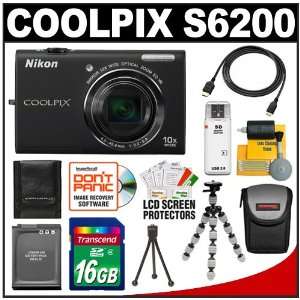  Nikon Coolpix S6200 Digital Camera (Black) with 16GB Card 