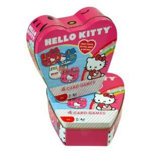   Sanrio Hello Kitty 4 Card Game in Heart Shape Tin Box Toys & Games