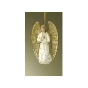  Woodcut Kneeling in Prayer Angel Christmas Ornament   4.5 