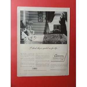 Cannon Percale Sheets. 1940 print ad (woman/girl, I think 
