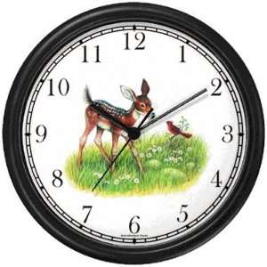  Deer Fawn and Cardinal Bird JP Animal Wall Clock by 