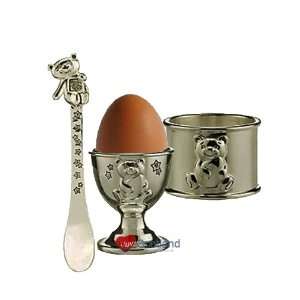   Plated Egg Cup Spoon Napkin Ring Teddy Bear Patio, Lawn & Garden