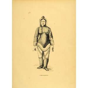  1844 Engraving Costume Eskimo Esquimaux Woman Sealskin 