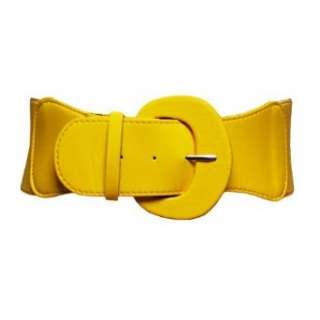  Yellow Round Patent Leather Elastic Cinch Belt Clothing
