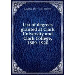 List of degrees granted at Clark University and Clark College, 1889 