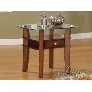  Beautiful Beveled Glass Top End Table in Cherry Finish 