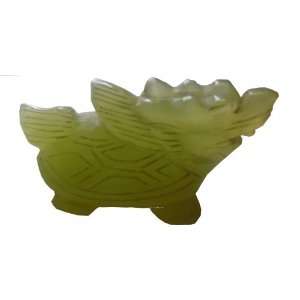  Green Jade Dragon Head Turtle Fengshui Figurine