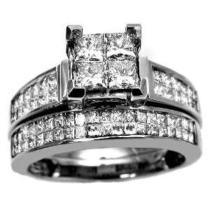  2.0ct Princess Cut Quad Diamond Ring Bridal Set 14k White 