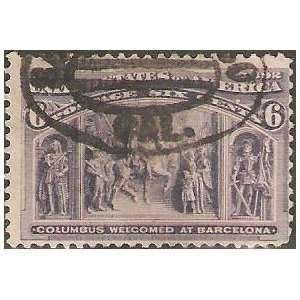 USA Postage Stamps SC 235 6c. purple Columbian. Columbus Welcomed at 