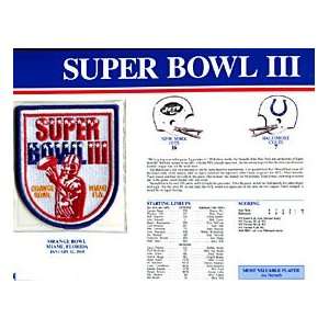  Super Bowl 3 Patch and Game Details Card Sports 
