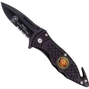  Marine Corps Heavy Duty Spring Assisted Tactical Rescue Knife   Black